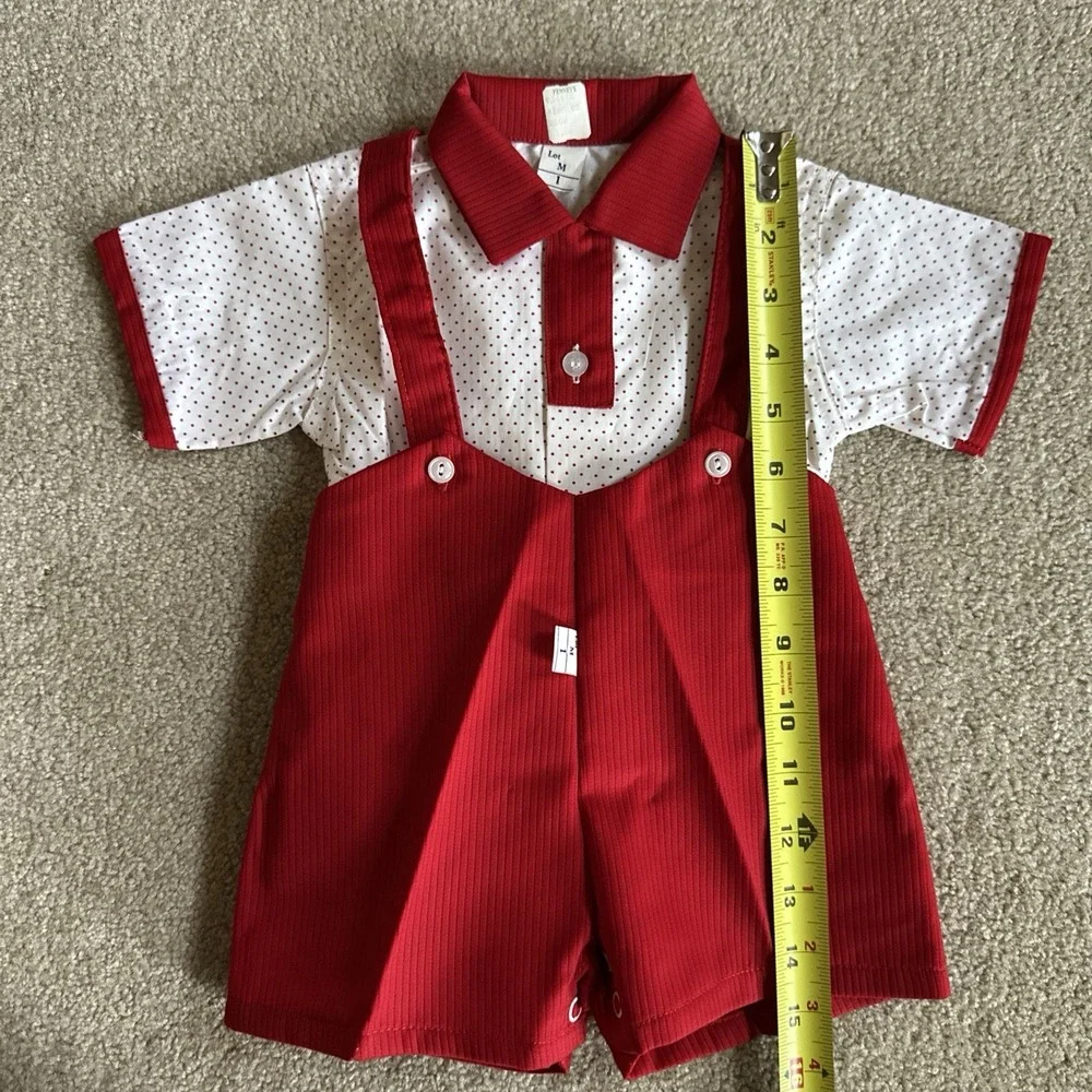Boys Christmas 1T Short Set 12 Months NOS JCPenney Red & White Shorts Suspenders